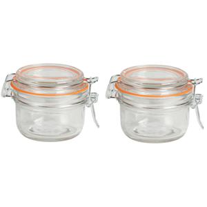 Voorraadpot/bewaarpot - 2x - 140 ml - glas - met beugelsluiting - D9 x H7 cm