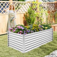 Metalen Verhoogd Bed Plantenbak Rechthoekig Koud Frame met Versterkte Spijlen en Open Bodem 180 x 95 x 60 cm Zilver