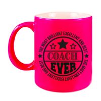 Cadeau koffie/thee mok voor coach/trainer - beste coach - roze - 300 ml   - - thumbnail