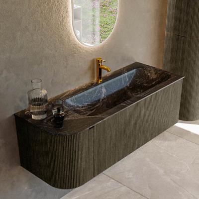 Badmeubel Mondiaz Kurve-Dlux | 125 cm cm | Meubelkleur Shadow | Wastafelkleur Lava | Solid surface | Wasbak rechter zijde spoelbak | 1 kraangat
