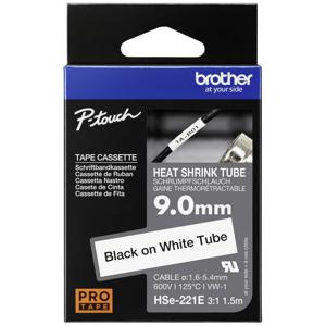 Brother HSE221E Labeltape krimpkous Tapekleur: Wit Tekstkleur: Zwart 9.0 mm 1.5 m