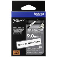 Brother HSE221E Labeltape krimpkous Tapekleur: Wit Tekstkleur: Zwart 9.0 mm 1.5 m - thumbnail