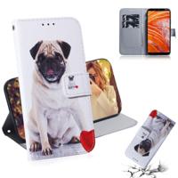 Pug patroon gekleurde tekening horizontale Flip lederen draagtas voor Nokia 3 1 Plus met houder & kaartsleuven & portemonnee