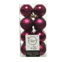 16x stuks kunststof kerstballen framboos roze (magnolia) 4 cm glans/mat - thumbnail