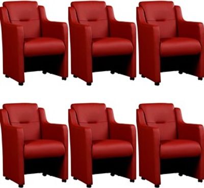Set van 6 Rode leren landelijke eetkamerfauteuils Mass - Toledo Leer Red (rood leer)