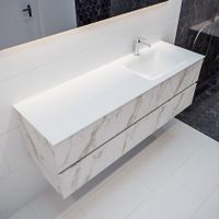 Mondiaz Vica Cloud badmeubel wit carrara mat 150 cm 2 lades solid surface enkele spoelbak rechts 1 kraangat