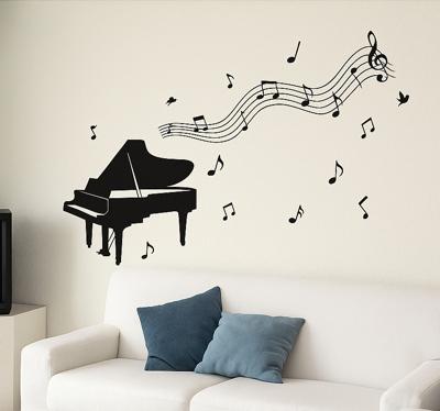 Piano met muzieknoten woonkamer muursticker