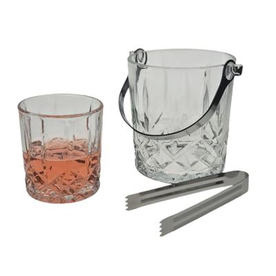 Whiskey set - 4 glazen en ijsemmer - met tang - glas - kristal