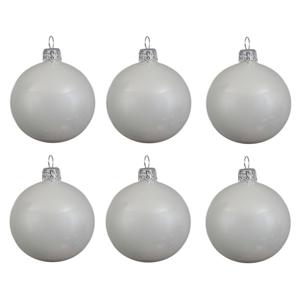 Kerstballen set - 12x stuks - wit - glas - 6 cm - glans - kerstversiering - zilveren ophanglintje