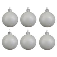 Kerstballen set - 12x stuks - wit - glas - 6 cm - glans - kerstversiering - zilveren ophanglintje - thumbnail