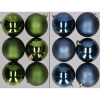 12x stuks kunststof kerstballen mix van donkergroen en donkerblauw 8 cm