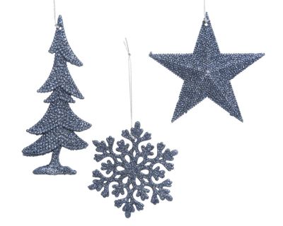 10 stuks! Hanger plastic glitter nachtblauw - Decoris