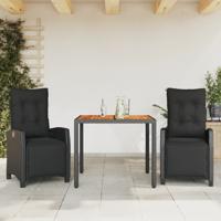 3-delige Tuinset met kussens poly rattan zwart