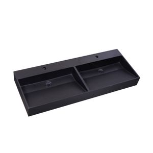 Wastafel Sanilux Quartz Trend 140x47x12 cm Dubbele Spoelbak Mat Zwart (2 kraangaten)
