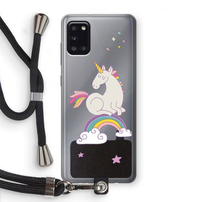 Regenboog eenhoorn: Samsung Galaxy A31 Transparant Hoesje met koord