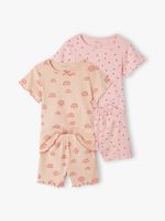 Set van 2 bedrukte meisjes pyjamashorts van ribtricot roze (poederkleur) - thumbnail