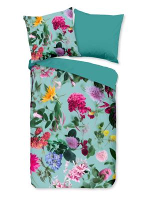 Good Morning Dekbedovertrek "bloemen" - Aqua - (135x200 cm) - Katoen
