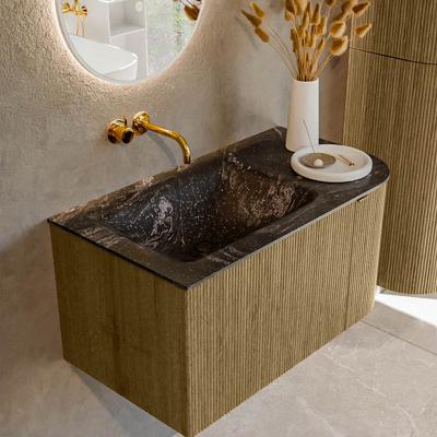 Badmeubel Mondiaz Kurve-Dlux | 85 cm cm | Meubelkleur Dusk | Wastafelkleur Lava | Solid surface | Wasbak links zijde spoelbak | Zonder kraangat(en)
