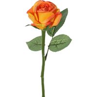 Kunstbloem roos Nina - oranje - 27 cm - kunststof steel - decoratie bloemen