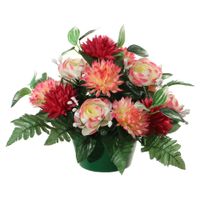 Kunstbloemen plantje ranonkels/asters in pot - multi kleuren - 25 cm - Bloemstuk - Bladgroen