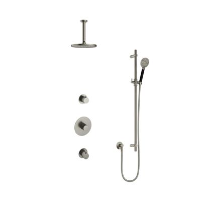 Hotbath Cobber - Inbouw Regendoucheset - Geborsteld Nikkel - 2 Stopkranen - Thermostatisch - Plafondbuis 15 cm - Hoofddouche 200 mm - Ronde Handdouche 3 Standen - Glijstang 900 mm - Waterbesparend