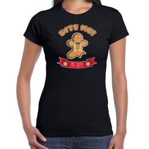 Fout kersttrui t-shirt voor dames - Gingerbread koekemannetje - zwart - Bite Me