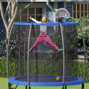 Buiten Trampoline Met Basketbalring Omheining Net Veiligheidsmat Basketbal & Ballenpomp Inbegrepen voor Kinderen en Volwassenen