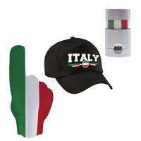 Italie supporters set - baseballcap zwart - met vlag schminkstift - foamhand - volwassenen - landen