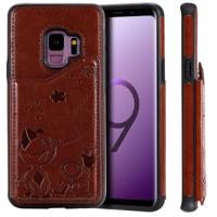 Voor Galaxy S9 kat Bee reliëf patroon schokbestendige beschermende case met kaartsleuven & fotolijstjes (bruin)