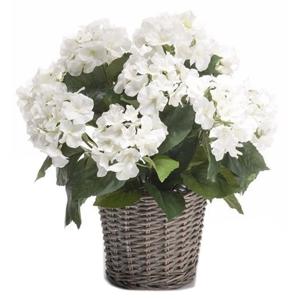 Kunstplant Hortensia bloemen in mand - Wit - H45 cm - Kunstplanten/nepplanten met bloemen