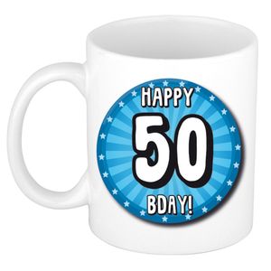 Verjaardag cadeau mok 50 jaar - blauw - wiel - 300 ml - keramiek - Sarah/Abraham