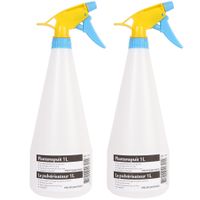 2x Plantenspuiten/waterspuiten 1 liter transparant/geel/blauw