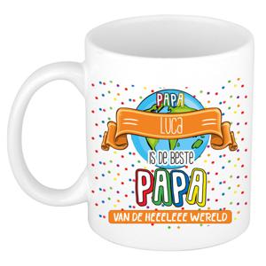 Naam mok papa Luca - wit - de beste - keramiek - 300 ml - Vaderdag/verjaardag