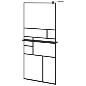 vidaXL Inloopdouchewand met schap 90x195 cm ESG-glas aluminium zwart