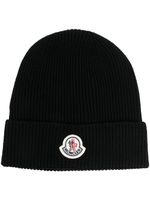 Moncler bonnet nervuré à patch logo - Noir - thumbnail