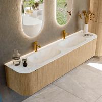 Badmeubel Mondiaz Kurve-Dlux | 200 cm | Meubelkleur Oak | Wastafelkleur Opalo | Solid surface | Dubbele spoelbak | 2 kraangaten Badmeubel Mondiaz Kurve-Dlux | 200 cm | Meubelkleur Oak | Wastafelkleur Opalo | Solid surface | Dubbele spoelbak | 2 kraangaten