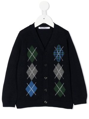 familiar cardigan à losanges en intarsia - Bleu