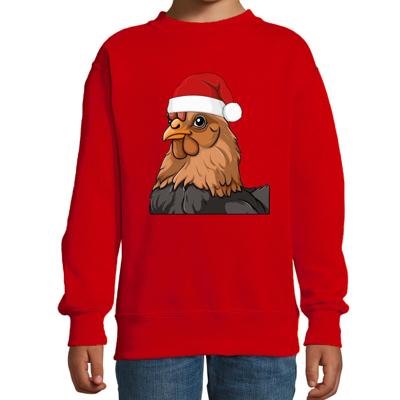 Kersttrui / sweater boerderijdieren - kinderen - Kip - rood - kerstmuts - Kerstmis