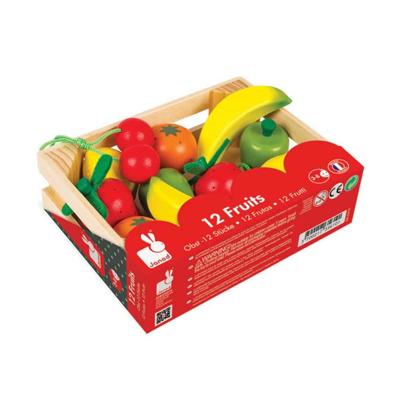 Mertex Janod 12 stuks houten fruit in houten kistje Mertex Janod 12 stuks houten fruit in houten kistje