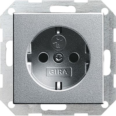 Gira 1-voudige wandcontactdoos met randaarde en kinderbeveiliging aluminium