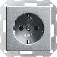 Gira 1-voudige wandcontactdoos met randaarde en kinderbeveiliging aluminium