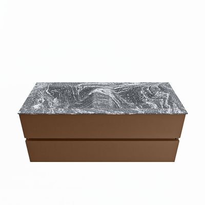 MONDIAZ VICA-DLUX 120cm badmeubel onderkast Rust 2 lades. Inbouw wastafel CLOUD dubbel 2 kraangaten, kleur Lava.