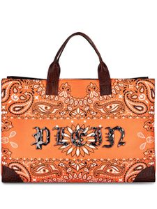 Philipp Plein sac cabas en coton à logo imprimé - Orange