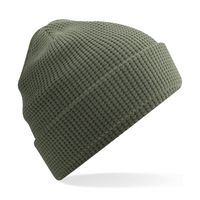 Dames Beanie Wintermuts wafelstructuur olijf groen 100% katoen