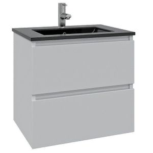 Adema Chaci Badkamermeubelset - 80x46x55cm - 1 keramische wasbak zwart - 1 kraangat - 2 lades - mat wit SW1212766/SW761655