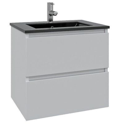 Adema Chaci Badkamermeubelset - 80x46x55cm - 1 keramische wasbak zwart - 1 kraangat - 2 lades - mat wit SW1212766/SW761655