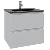 Adema Chaci Badkamermeubelset - 80x46x55cm - 1 keramische wasbak zwart - 1 kraangat - 2 lades - mat wit SW1212766/SW761655