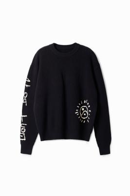 Geborduurde trui - BLACK - M