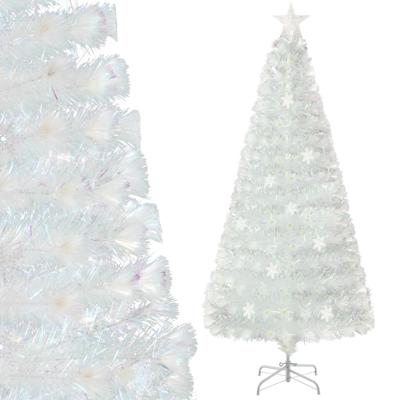 180 cm Voorgesneden Glasvezel Kerstboom Witte Kunstkerstboom met Iriserende Bladeren Veelkleurige Sneeuwvlok LED-Verlichting Topsterlicht