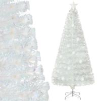 180 cm Voorgesneden Glasvezel Kerstboom Witte Kunstkerstboom met Iriserende Bladeren Veelkleurige Sneeuwvlok LED-Verlichting Topsterlicht